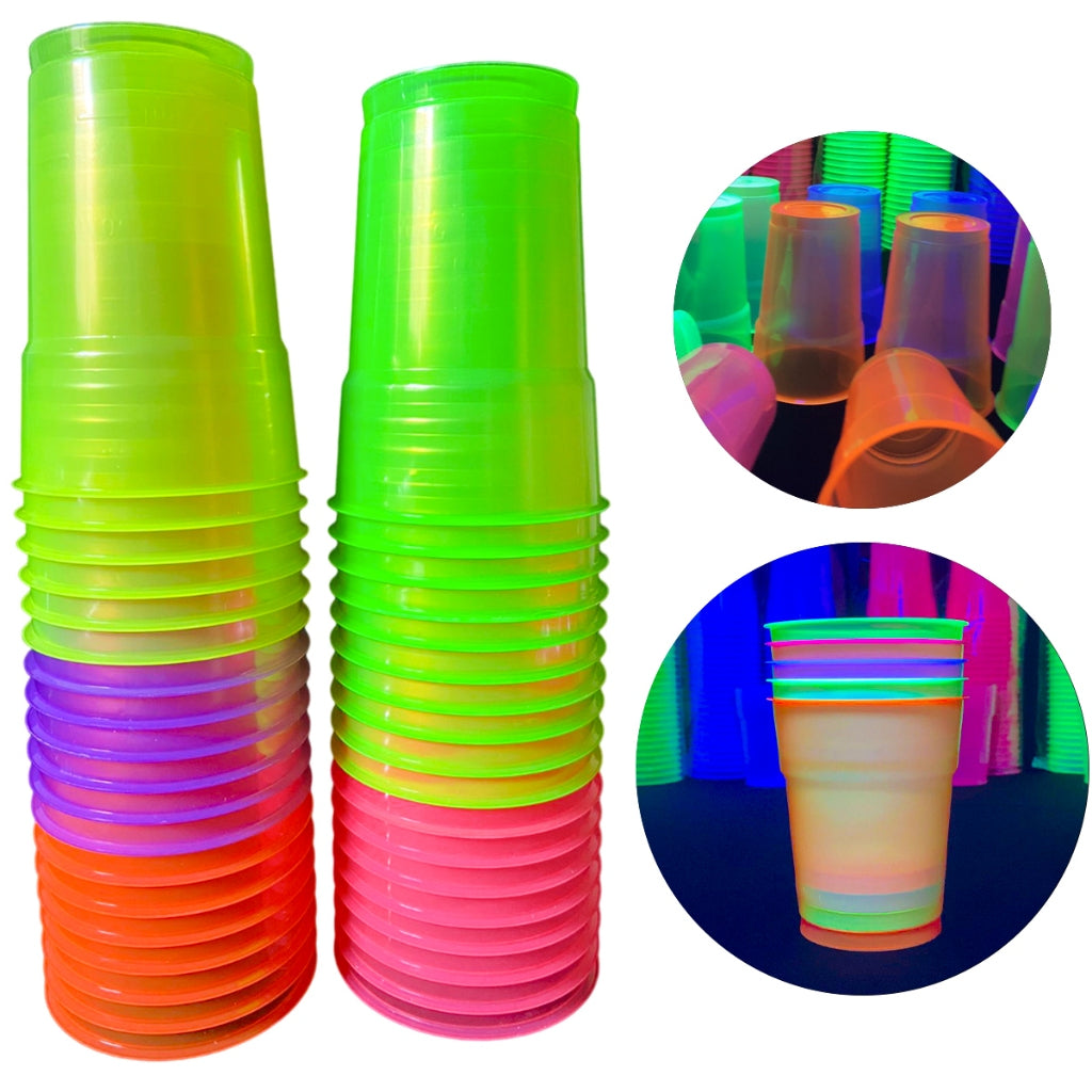 100 Unidades de Copo Neon Brilha na Luz UltraVioleta 300ml Festa
