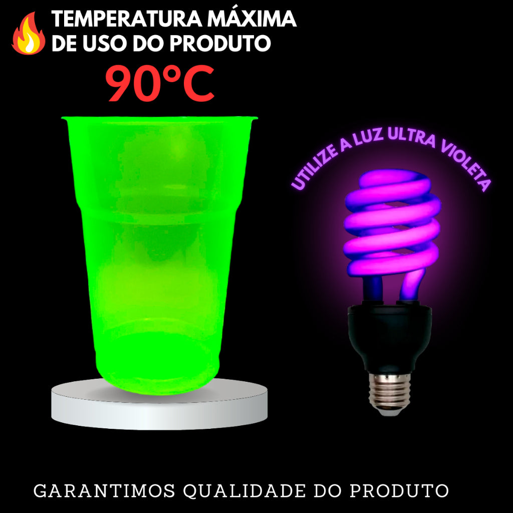 100 Unidades de Copo Neon Brilha na Luz UltraVioleta 300ml Festa