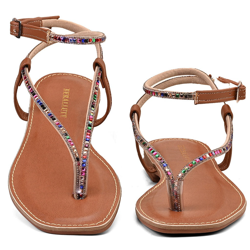Sandália Feminina Rasteira Confortável Com Brilho De Strass