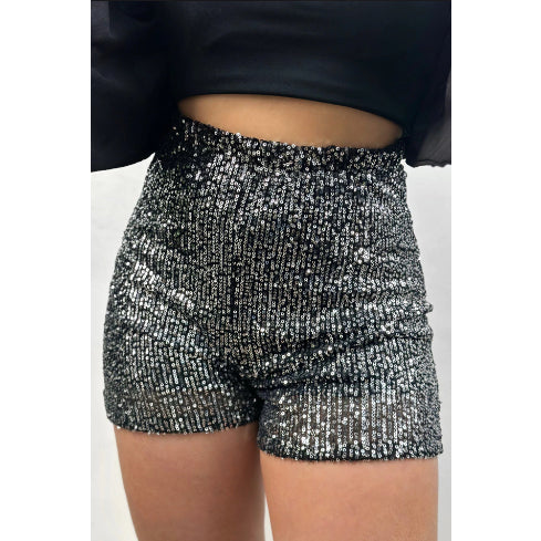 Short Feminino Paetê Brilho Curto Cintura