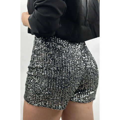 Short Feminino Paetê Brilho Curto Cintura