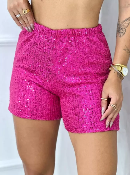 Short Feminino Paetê Brilho Curto Cintura