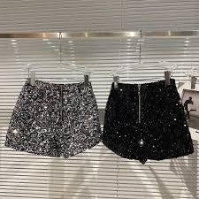 Short Feminino Paetê Brilho Curto Cintura